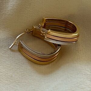 Three colour earrings - White, yellow and rose gold 10-14k no stamp.